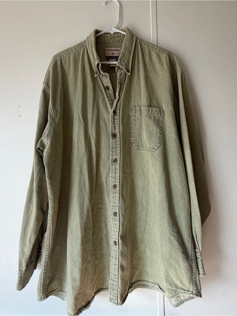VTG High Sierra Men's XXLT Green Solid  Cotton Button-Down Shirt W/pen Pockets